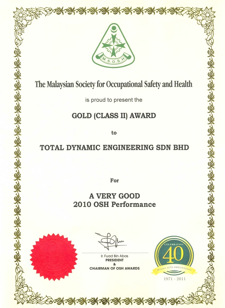 2010 MSOSH Gold (Class II) Award